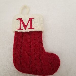 Knit Christmas baby stocking 7" tall monogram M